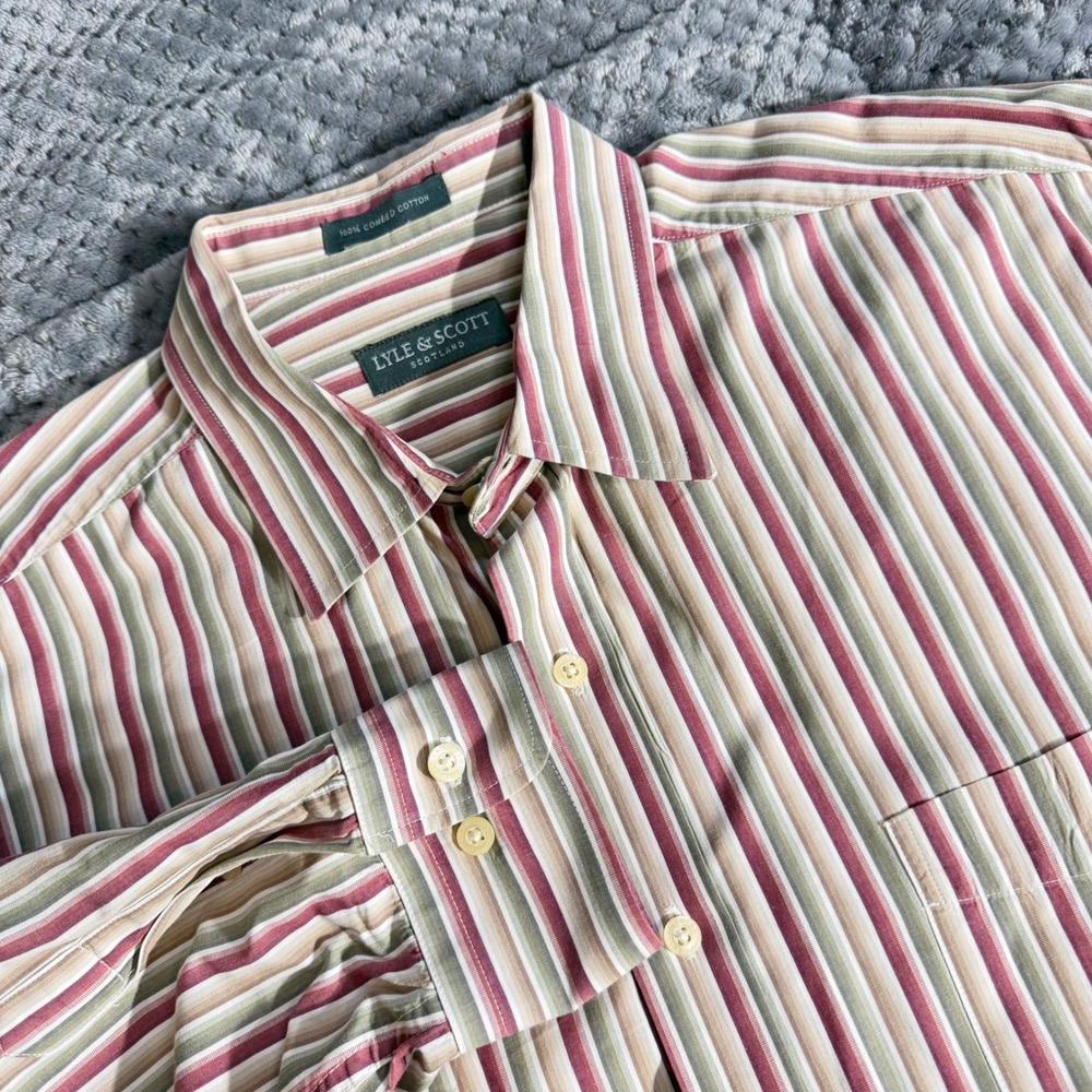 Lyle & Scott Scotland Mens Combed Cotton Striped Button Down Shirt XL Multicolor